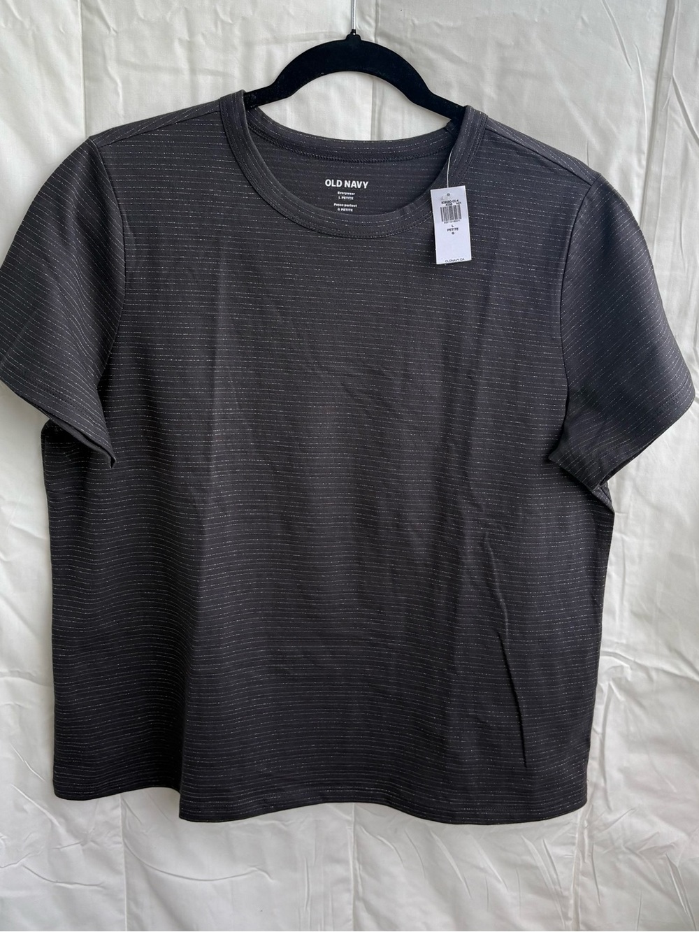 Old Navy Women’s Dark Gray Short-Sleeve with Fine Pinstripes. Size Petite L.